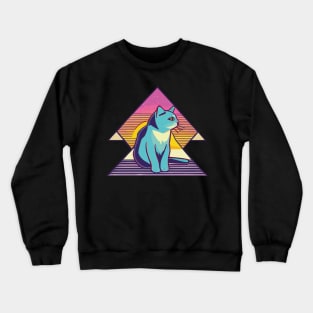 Vintage 80s Geometric Cat with Sunset Crewneck Sweatshirt